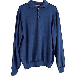 SETTE Ponti Blue Extra Fine Merino Wool 3 button Collared Sweater Size Large